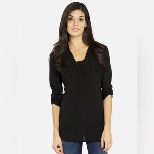 Splendid Black Women's Collar Top Blouse with Front Pockets